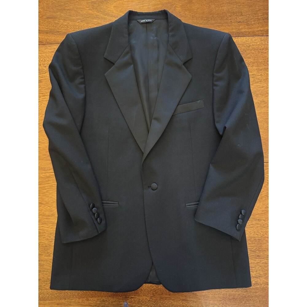 Lanvin Paris Tuxedo Jacket Virgin Wool Mens Black Satin Lapel Made USA